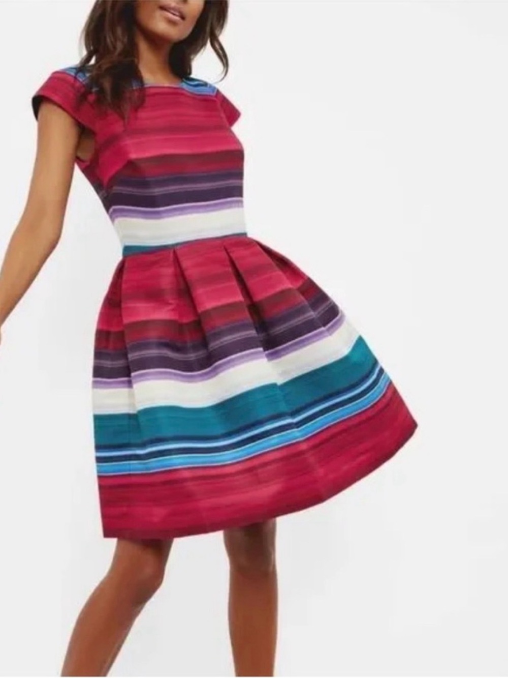 Ted Baker London Rozah Blushing Bouquet stripe Dress in Pink, Teal & Purple